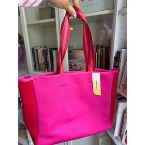 SUMMERSALT Tote Handbag Purse Beach Cruise Bag Neoprene Pink Red Colorblock NWT